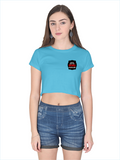 Female Crop Top | Regular Fit | 180 GSM Bio-Washed Cotton | Double Stitched, Ribbed Neck | Women | Personalized | Embroidery | Bold Typography | Humor | Relationships | Everyday | Humorous - left pocket - SkyBlue - mockup 3