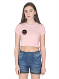 Female Crop Top | Regular Fit | 180 GSM Bio-Washed Cotton | Double Stitched, Ribbed Neck | Women | Personalized | Embroidery | Bold Typography | Humor | Relationships | Everyday | Humorous - right pocket - Light Baby Pink - mockup 4