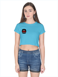 Female Crop Top | Regular Fit | 180 GSM Bio-Washed Cotton | Double Stitched, Ribbed Neck | Women | Personalized | Embroidery | Bold Typography | Humor | Relationships | Everyday | Humorous - right pocket - SkyBlue - mockup 4
