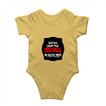 Baby Romper | 0-12 Months Regular Fit | 180 GSM Bio-Washed Cotton Blend | Double Stitched, Pre-Shrunk | Unisex | Personalized | DTF | Bold Typography | Humor | Relationships | Everyday | Humorous - back - Yellow - mockup 2