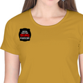 Women's Classic Crew T-Shirt | Regular Fit | 180 GSM Bio-Washed Cotton | DTF Print Ready | Double Stitched, Pre-Shrunk | Personalized | DTF | Bold Typography | Humor | Relationships | Everyday | Humorous - right pocket - Mustard Yellow - mockup 4
