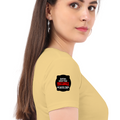 Women's Classic Crew T-Shirt | Regular Fit | 180 GSM Bio-Washed Cotton | DTF Print Ready | Double Stitched, Pre-Shrunk | Personalized | DTF | Bold Typography | Humor | Relationships | Everyday | Humorous - right sleeve - Beige - mockup 6