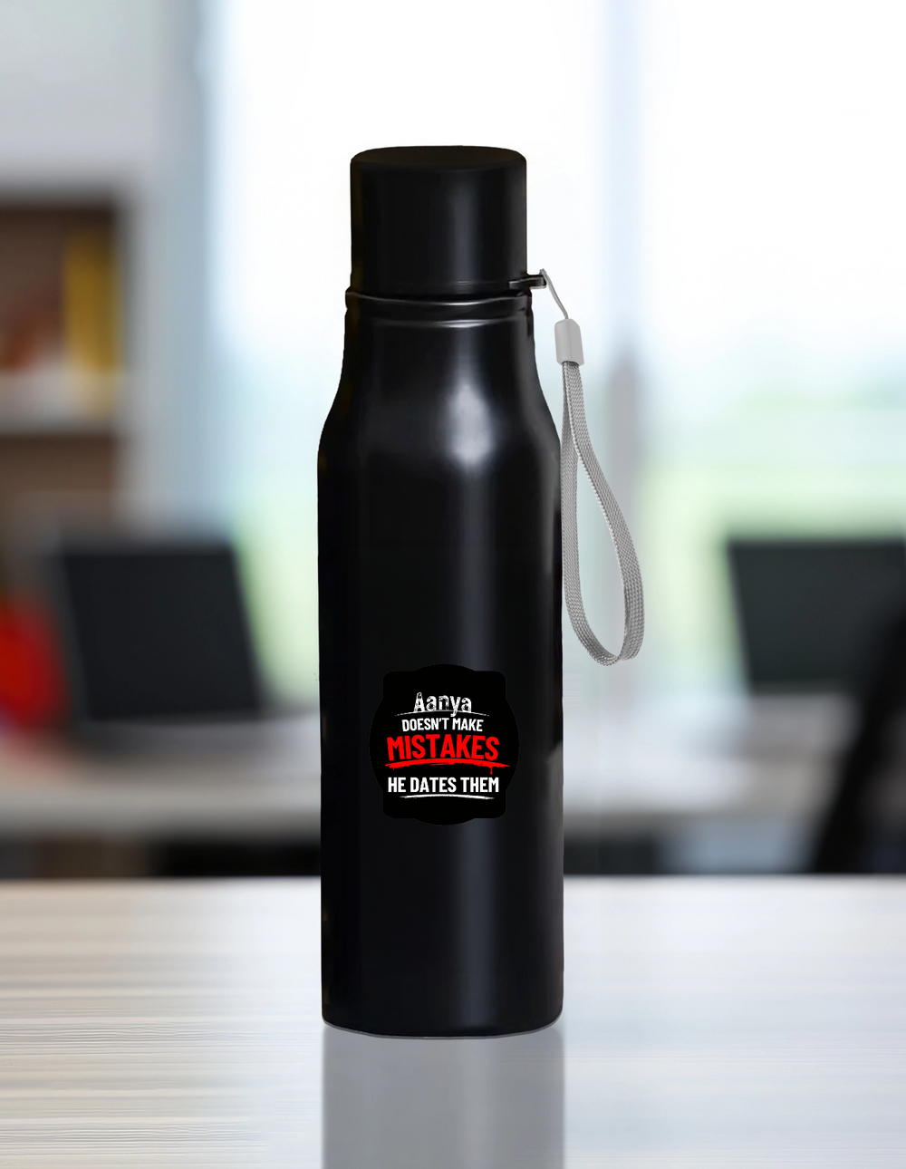 Steel Water Bottle | 750 ml Unisex | 304 Stainless Steel Engraved | Leak-Proof, BPA-Free, Eco-Friendly | Personalized | Bold Typography | Humor | Relationships | Everyday | Humorous - front - mockup 1