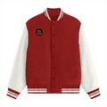 Varsity Jacket | Unisex Fit | 100% Cotton 300 GSM | Ribbed Hems, Button Closure, Pockets | Adults | Personalized | Embroidery | Bold Typography | Humor | Relationships | Everyday | Humorous - right pocket - Red - mockup 2
