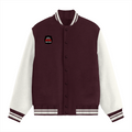 Varsity Jacket | Unisex | 100% Cotton, 300 GSM | Button Closure, Pockets, Ribbed Hems | Outerwear | Personalized | Embroidery | Bold Typography | Humor | Relationships | Everyday | Humorous - right pocket - Maroon - mockup 2