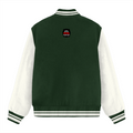 Varsity Jacket | Unisex Fit | 100% Cotton 300 GSM | Ribbed Hems & Pockets, Button Closure | Adult | Personalized | DTF | Bold Typography | Humor | Relationships | Everyday | Humorous - back - Bottle Green - mockup 3