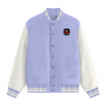 Varsity Jacket | Unisex Fit | 100% Cotton 300 GSM | Embroidery | Classic Button Closure | Unisex | Personalized | Bold Typography | Humor | Relationships | Everyday | Humorous - left pocket - Lavender - mockup 1