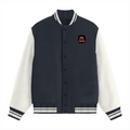 Varsity Jacket | Unisex Fit | 100% Cotton 300 GSM | Embroidery | Classic Button Closure | Unisex | Personalized | Bold Typography | Humor | Relationships | Everyday | Humorous - left pocket - Navy Blue - mockup 1