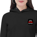 Female Cropped Hoodie | Regular Fit | 320 GSM Bio-Washed Fabric | Double Stitched Seam | Women's | Personalized | DTG | Bold Typography | Humor | Relationships | Everyday | Humorous - left pocket - Black - mockup 3