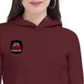 Female Cropped Hoodie | Regular Fit | 320 GSM Bio-Washed Fabric | Double Stitched Seam | Women's | Personalized | DTG | Bold Typography | Humor | Relationships | Everyday | Humorous - right pocket - Maroon - mockup 4