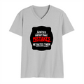 Male V Neck T-Shirt | Men's Regular Fit | 180 GSM Bio-Washed Cotton | DTG Print | Double Stitched, Ribbed Neck | Personalized | DTG | Bold Typography | Humor | Relationships | Everyday | Humorous - front - Grey Melange - mockup 1