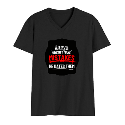 Men's V-Neck T-Shirt | Regular Fit | 180 GSM Bio-Washed Cotton | DTG Print | Double Stitched, Pre-Shrunk | Personalized | DTG | Bold Typography | Humor | Relationships | Everyday | Humorous - front - Black - mockup 1