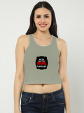 Female Crop Tank | Regular Fit | 180 GSM Bio-Washed Cotton | DTG Print, Double Stitched, Pre-Shrunk | Women's | Personalized | DTG | Bold Typography | Humor | Relationships | Everyday | Humorous - front_2 - Olive Green - mockup 2