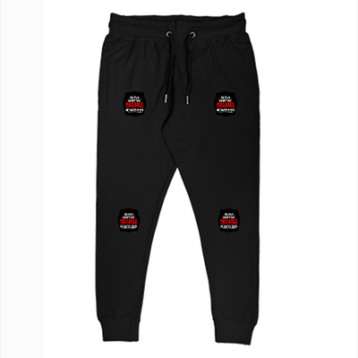 Joggers | Regular Fit Unisex | 260 GSM Fleece DTG Ready | Derby Rib Waist & Cuffs, Back & Side Pockets | Personalized | DTG | Bold Typography | Humor | Relationships | Everyday | Humorous - left pocket - Black - mockup 1