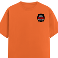 Female Classic Crew T-Shirt | Women's Regular Fit | 180 GSM Bio-Washed Cotton Blend | Double Stitched Seam | Folded Neck | Women | Personalized | DTG | Bold Typography | Humor | Relationships | Everyday | Humorous - left pocket - Orange - mockup 3