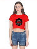 Female Crop Top | Regular Fit Women's | 180 GSM Bio-Washed Cotton | Pre-Shrunk, Double Stitched | Personalized | DTG | Bold Typography | Humor | Relationships | Everyday | Humorous - front - Red - mockup 1