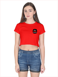 Female Crop Top | Regular Fit Women's | 180 GSM Bio-Washed Cotton | Pre-Shrunk, Double Stitched | Personalized | DTG | Bold Typography | Humor | Relationships | Everyday | Humorous - left pocket - Red - mockup 3