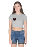 Female Crop Top | Regular Fit Women's | 180 GSM Bio-Washed Cotton | Pre-Shrunk, Double Stitched | Personalized | DTG | Bold Typography | Humor | Relationships | Everyday | Humorous - right pocket - Grey Melange - mockup 4