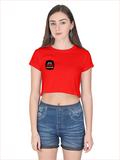 Female Crop Top | Regular Fit Women's | 180 GSM Bio-Washed Cotton | Pre-Shrunk, Double Stitched | Personalized | DTG | Bold Typography | Humor | Relationships | Everyday | Humorous - right pocket - Red - mockup 4