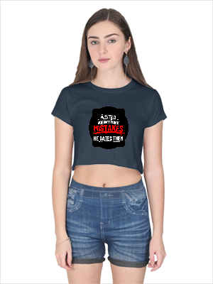 Female Crop Top | Regular Fit Women's | 180 GSM Bio-Washed Cotton | DTG Print Ready | Double Stitched, Pre-Shrunk | Personalized | DTG | Bold Typography | Humor | Relationships | Everyday | Humorous - front - Navy Blue - mockup 1