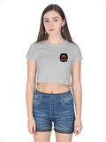 Female Crop Top | Regular Fit Women's | 180 GSM Bio-Washed Cotton | DTG Print Ready | Double Stitched, Pre-Shrunk | Personalized | DTG | Bold Typography | Humor | Relationships | Everyday | Humorous - left pocket - Grey Melange - mockup 3