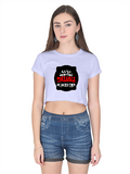 Female Crop Top | Regular Fit Women's | 180 GSM Bio-Washed Cotton Blend | Double Stitched, Pre-Shrunk | Personalized | DTG | Bold Typography | Humor | Relationships | Everyday | Humorous - front - Lavender - mockup 1