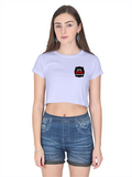 Female Crop Top | Regular Fit Women's | 180 GSM Bio-Washed Cotton Blend | Double Stitched, Pre-Shrunk | Personalized | DTG | Bold Typography | Humor | Relationships | Everyday | Humorous - left pocket - Lavender - mockup 3