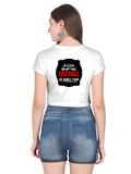 Female Crop Top | Regular Fit Women's | 180 GSM Bio-Washed Cotton | Double Stitched, Pre-Shrunk | Women | Personalized | DTG | Bold Typography | Humor | Relationships | Everyday | Humorous - back - White - mockup 2