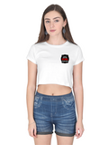 Female Crop Top | Regular Fit Women's | 180 GSM Bio-Washed Cotton | Double Stitched, Pre-Shrunk | Women | Personalized | DTG | Bold Typography | Humor | Relationships | Everyday | Humorous - left pocket - White - mockup 3