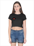 Female Crop Top | Regular Fit Women's | 180 GSM Bio-Washed Cotton | Double Stitched, Pre-Shrunk | Women | Personalized | DTG | Bold Typography | Humor | Relationships | Everyday | Humorous - right pocket - Black - mockup 4