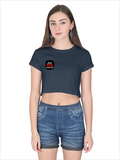 Female Crop Top | Regular Fit Women's | 180 GSM Bio-Washed Cotton | Double Stitched, Pre-Shrunk | Women | Personalized | DTG | Bold Typography | Humor | Relationships | Everyday | Humorous - right pocket - Navy Blue - mockup 4