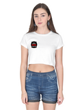 Female Crop Top | Regular Fit Women's | 180 GSM Bio-Washed Cotton | Double Stitched, Pre-Shrunk | Women | Personalized | DTG | Bold Typography | Humor | Relationships | Everyday | Humorous - right pocket - White - mockup 4