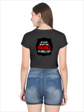 Female Crop Top | Women's Regular Fit | 180 GSM Bio-Washed Cotton | Double Stitched & Pre-Shrunk | Her | Personalized | DTG | Bold Typography | Humor | Relationships | Everyday | Humorous - back - Black - mockup 2