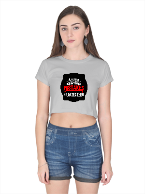 Female Crop Top | Women's Regular Fit | 180 GSM Bio-Washed Cotton | DTG Ready | Double Stitched, Pre-Shrunk | Personalized | DTG | Bold Typography | Humor | Relationships | Everyday | Humorous - front - Grey Melange - mockup 1