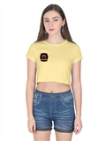 Female Crop Top | Women's Regular Fit | 180 GSM Bio-Washed Cotton | DTG Ready | Double Stitched, Pre-Shrunk | Personalized | DTG | Bold Typography | Humor | Relationships | Everyday | Humorous - right pocket - Beige - mockup 4
