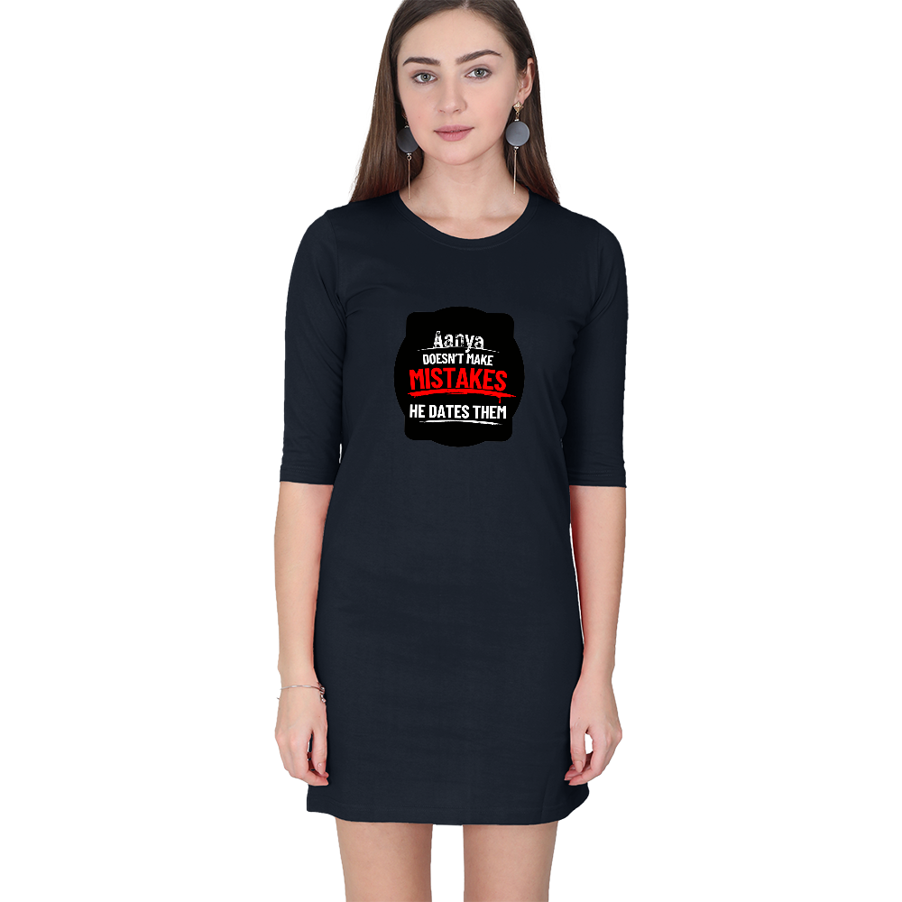 Female T-Shirt Dress | Regular Fit Women's | 180 GSM Bio-Washed Cotton Blend DTG | With Pockets | Personalized | DTG | Bold Typography | Humor | Relationships | Everyday | Humorous - front - Navy Blue - mockup 1