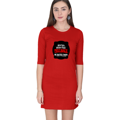 Female T-Shirt Dress | Regular Fit | 180 GSM Bio-Washed Cotton Blend | With Pockets | Women's | Personalized | DTG | Bold Typography | Humor | Relationships | Everyday | Humorous - front - Red - mockup 1