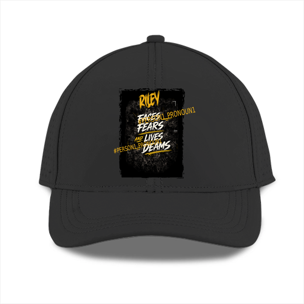 Sports Cap | Adjustable Fit | Polyester | Breathable, Perforated Panels, Embroidery/DTF Printing | Unisex | Personalized | Embroidery | Grunge | Self-empowerment | Overcoming Challenges | Everyday | Empowering - front - Black - mockup 1