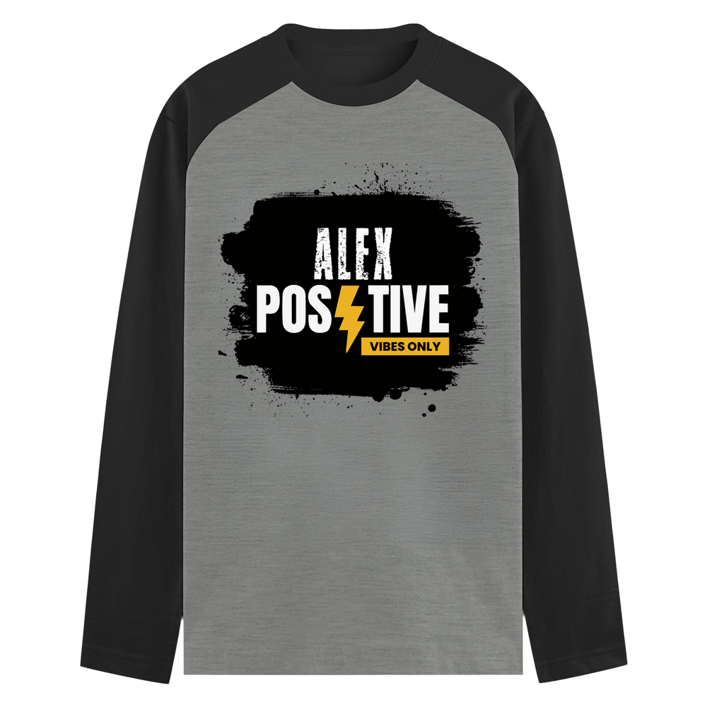 Male Raglan T-Shirt | Men's Regular Fit | 180 GSM Bio-Washed Cotton | Pre-Shrunk, Double Stitched | Full Sleeve | Personalized | Graphic | Positivity | Self-motivation | Everyday | Energetic | Positive Vibes - front - mockup 1