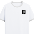Ringer T-shirt | Unisex Regular Fit | 100% Cotton DTF/DTG | Contrast Rib Neck Bio Washed Pre-Shrunk | Adults | Personalized | DTF | Typographic | Friendship | Everyday | Joyful | Cherished Company - left pocket - White Black - mockup 3