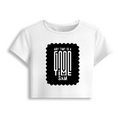 Female Baby Tee | Cropped Fit, Gen Z | 95% Cotton 5% Spandex, DTG | Stretchable, Breathable, Pre-Shrunk | Women | Personalized | DTG | Typographic | Friendship | Everyday | Joyful | Cherished Company - front - White - mockup 1