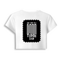 Female Baby Tee | Cropped Fit, Gen Z | 95% Cotton 5% Spandex, DTG | Stretchable, Breathable, Pre-Shrunk | Women | Personalized | DTG | Typographic | Friendship | Everyday | Joyful | Cherished Company - back - White - mockup 2