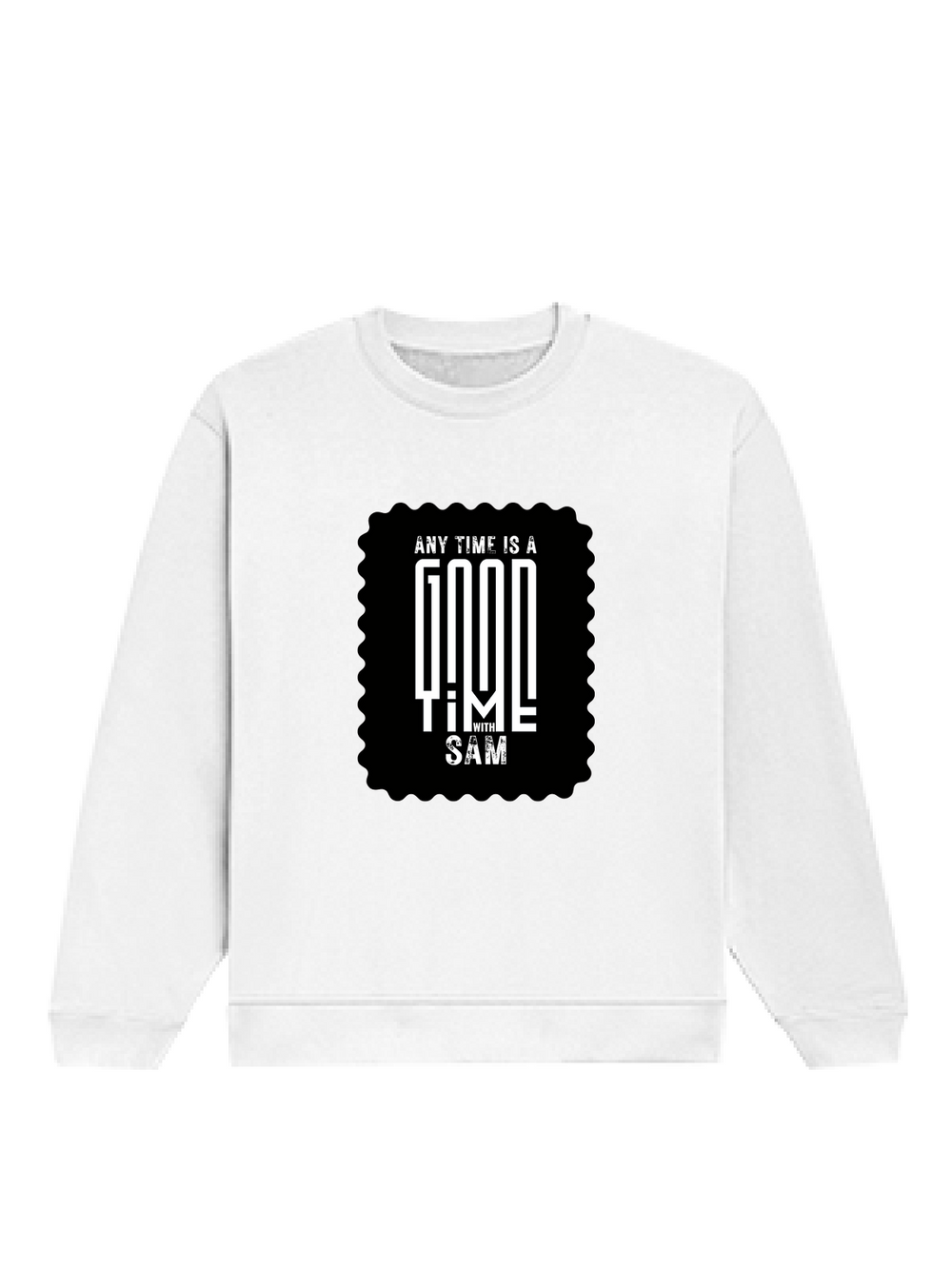 Oversized Sweatshirt | Roomy Relaxed Fit | 400 GSM Cotton Blend | Pre-Shrunk Drop Shoulder | Unisex Adult | Personalized | DTF | Typographic | Friendship | Everyday | Joyful | Cherished Company - front - White - mockup 1