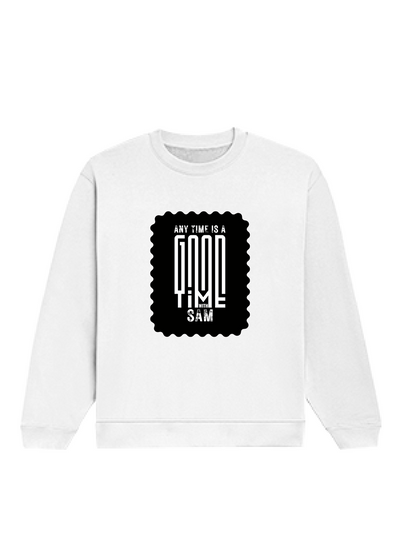 Oversized Sweatshirt | Roomy Relaxed Fit | 400 GSM Cotton Blend | Pre-Shrunk Drop Shoulder | Unisex Adult | Personalized | DTF | Typographic | Friendship | Everyday | Joyful | Cherished Company - front - White - mockup 1