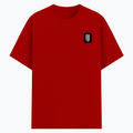 Basic T-Shirt | Unisex Fit | Poly-Cotton Blend | Bio & Silicon Washed | Durable Lycra Rib Neck | Adults | Personalized | Typographic | Friendship | Everyday | Joyful | Cherished Company - left pocket - Red - mockup 3