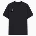 Basic T-Shirt | Unisex Fit | Poly-Cotton Blend | Bio & Silicon Washed | Durable Lycra Rib Neck | Adults | Personalized | Typographic | Friendship | Everyday | Joyful | Cherished Company - right pocket - Black melange - mockup 4