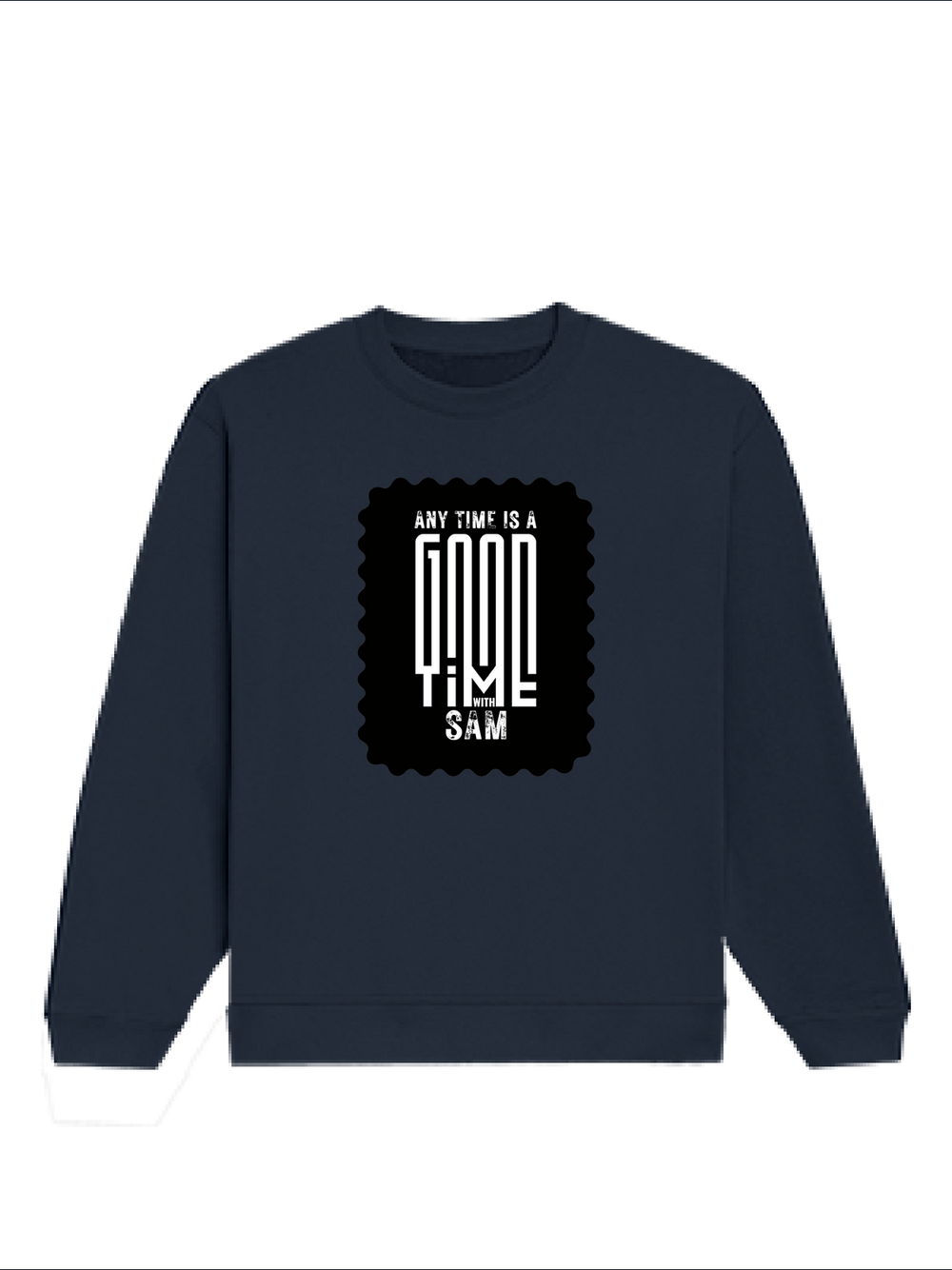 Oversized Sweatshirt | Relaxed Fit Drop Shoulder | 400 GSM Cotton Blend DTG | Pre-Shrunk Bio-Washed | Unisex Adult | Personalized | Typographic | Friendship | Everyday | Joyful | Cherished Company - front - Navy Blue - mockup 1