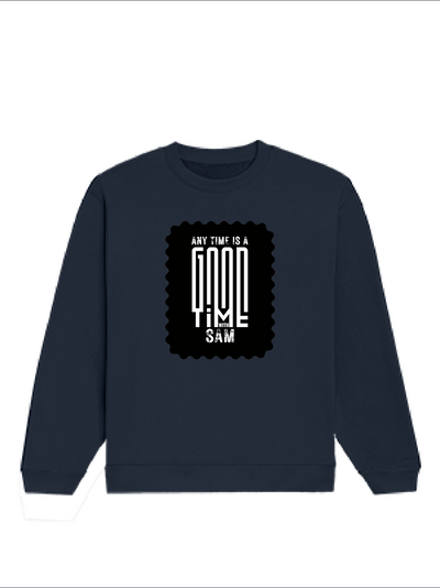 Oversized Sweatshirt | Relaxed Fit Drop Shoulder | 400 GSM Cotton Blend DTG | Pre-Shrunk Bio-Washed | Unisex Adult | Personalized | Typographic | Friendship | Everyday | Joyful | Cherished Company - front - Navy Blue - mockup 1