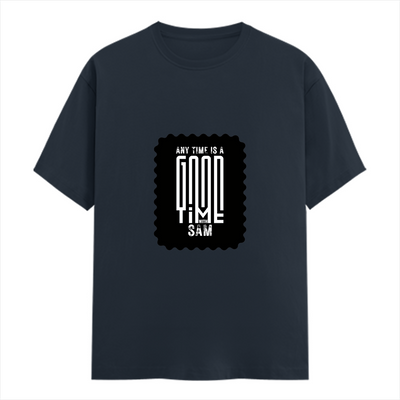 Female Classic Crew T-Shirt | Regular Fit | Women | 180 GSM Bio-Washed Cotton Blend | DTG | Pre-Shrunk | Double Stitched | Personalized | Typographic | Friendship | Everyday | Joyful | Cherished Company - front - Navy Blue - mockup 1