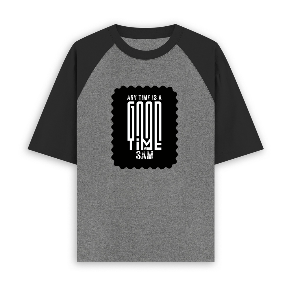 Unisex Oversized Raglan T-Shirt | 180 GSM Bio-Washed Cotton | DTF Print Ready | Relaxed Fit | Adults | Personalized | DTF | Typographic | Friendship | Everyday | Joyful | Cherished Company - front - mockup 1